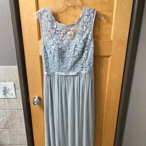 David's Bridal Bridesmaid "The Beloved Dress" Lace Bodice Light Blue